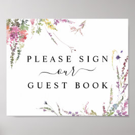 Spring Wildblume Floral Guest Book Sign Poster