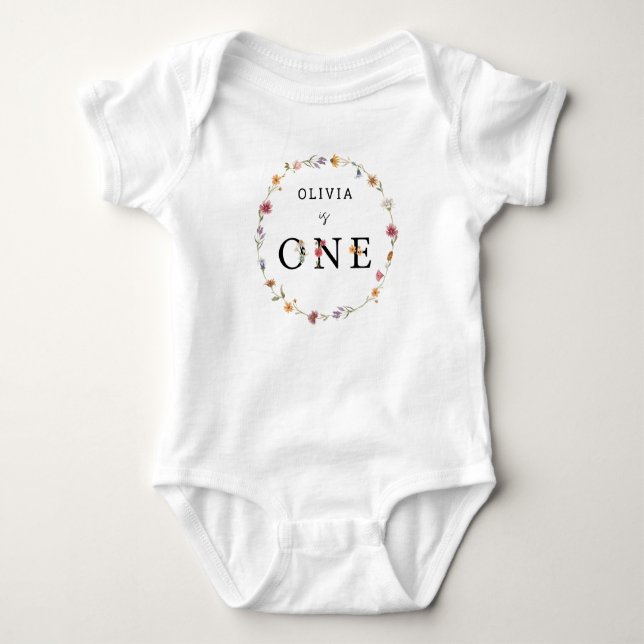 Spring Wildblume Girl First Birthday Party T-Shirt Baby Strampler (Vorderseite)