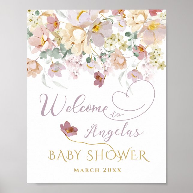 Spring Wildblume Lila Girl Baby Dusche willkommen Poster (Vorne)