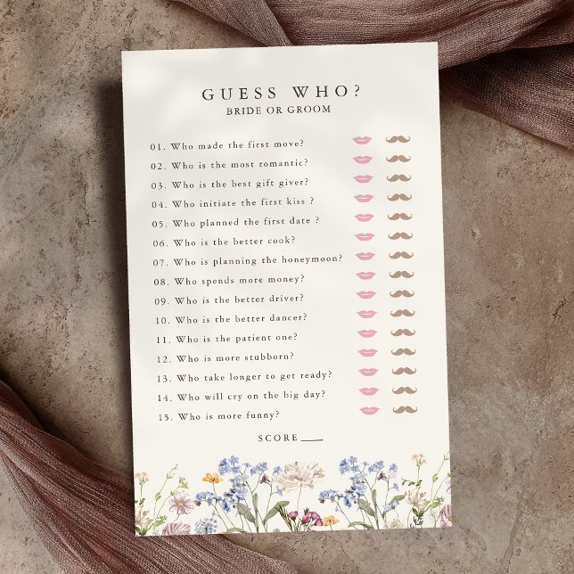 Spring Wildblume Meadow Garden Brautparty Game (Spring Wildflower Meadow Garden Bridal Shower Game guess who? bride or groom)