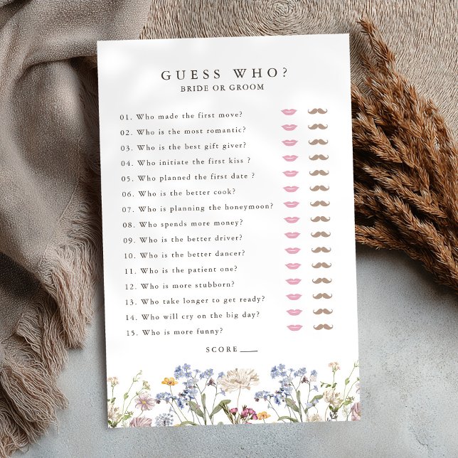 Spring Wildblume Meadow Garden Brautparty Game (Spring Wildflower Meadow Garden Bridal Shower Game guess who? bride or groom)