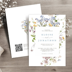 Spring Wildblume Meadow Garden QR-Code Hochzeit Einladung