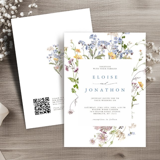 Spring Wildblume Meadow Garden QR-Code Hochzeit Einladung (Spring Wildflower Meadow Garden QR code Wedding Invitation)