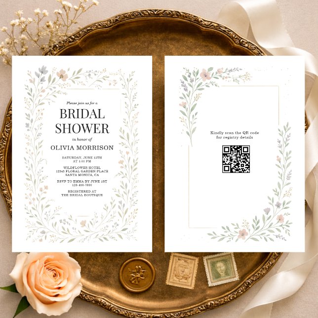 Spring Wildflower Garden QR Code Bridal Shower Einladung (Von Creator hochgeladen)