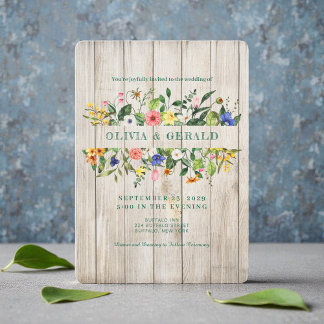 Spring Wildflowers on Wood Wedding Invitation  Einladung