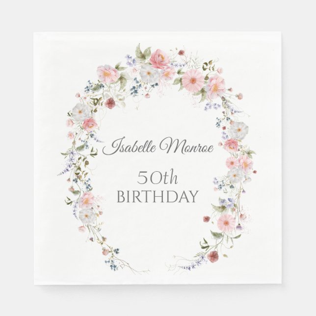Spring Wildflowers Purple Pink 50th Birthday  Serviette (Vorderseite)