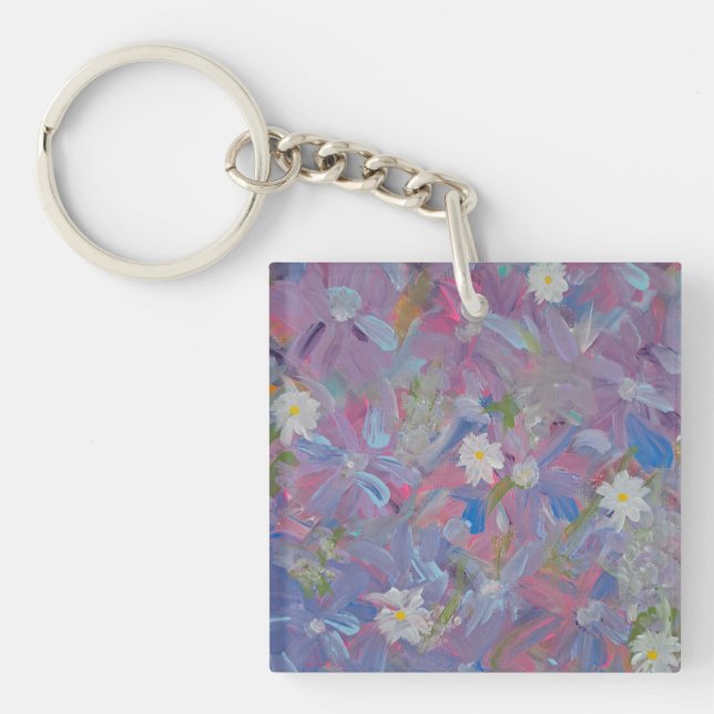 Spring Wonderland Floral Acrylic Square Schlüssela Schlüsselanhänger (Vorderseite)