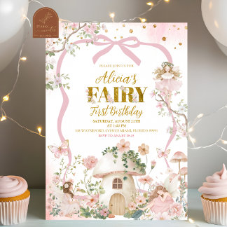 Spring woodland fairy first birthday einladung