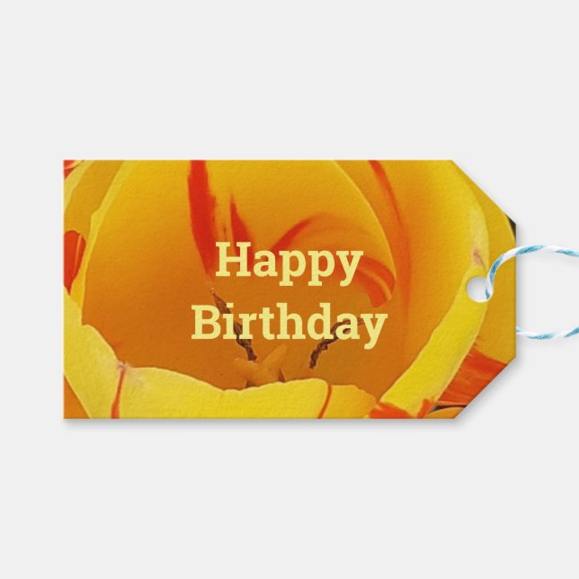 Spring Yellow Tulip Gift Tag Geschenkanhänger (Vorderseite (Horizontal))