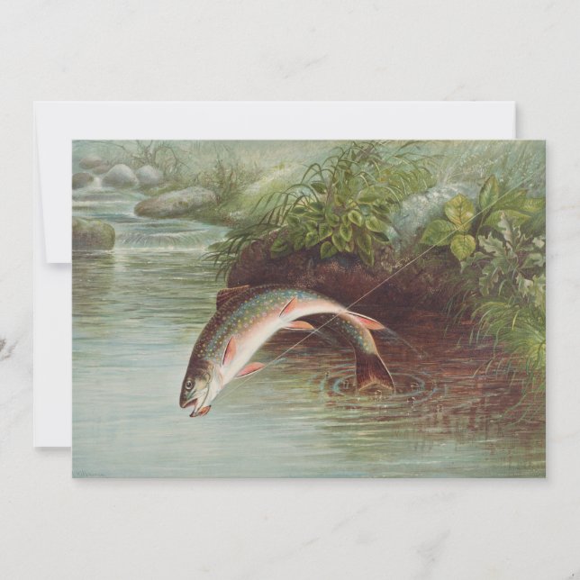 Springbrasse von S.A. Kilbourne Vintager Fisch Einladung (Vorderseite)