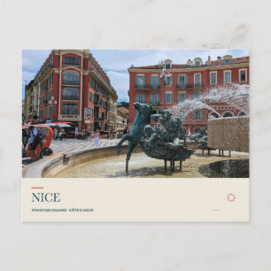 Springbrunnen und farbenfrohe Fassaden in Nizza Postkarte