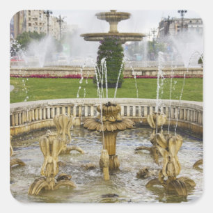 Springbrunnen vor dem Parlamentspalast Quadratischer Aufkleber