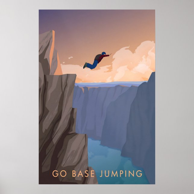 Springe mit dem Fallschirm von der Klippe Reisepla Poster (Vorne)