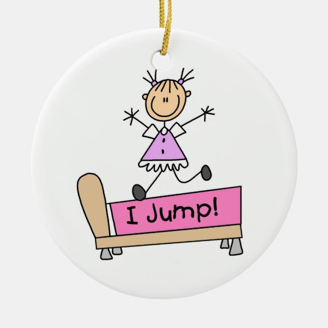 Springen auf das Strichmännchen-Girl Keramik Ornament (Vorne)