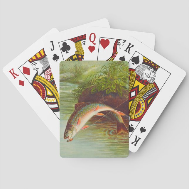 Springen Bachforellenfisch Vintag illustrierten Spielkarten (Rückseite)