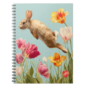 Springen Bunny Spring Tulip Wiese Kunst Notizblock