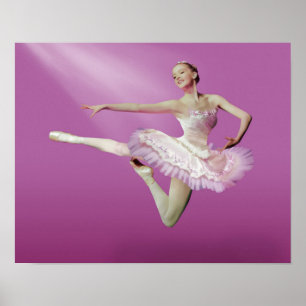 Springen der Ballerina auf Rosa Poster