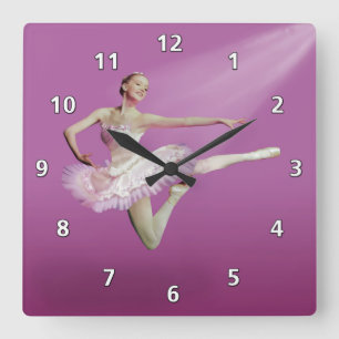 Springen der Ballerina auf Rosa Quadratische Wanduhr