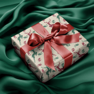 Springen der Rotwild und der Stechpalme Geschenkpapier
