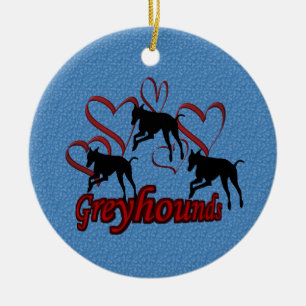 Springen der Windhund-Herz-Hundeverzierung Keramikornament