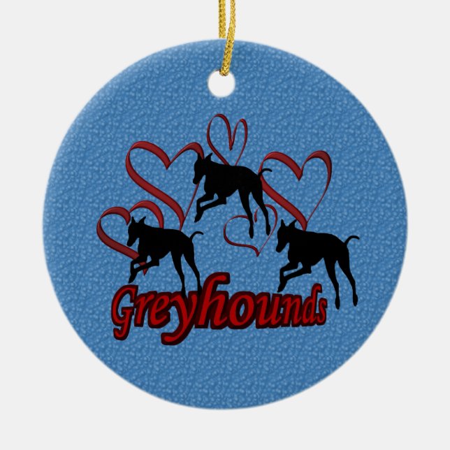 Springen der Windhund-Herz-Hundeverzierung Keramikornament (Vorne)
