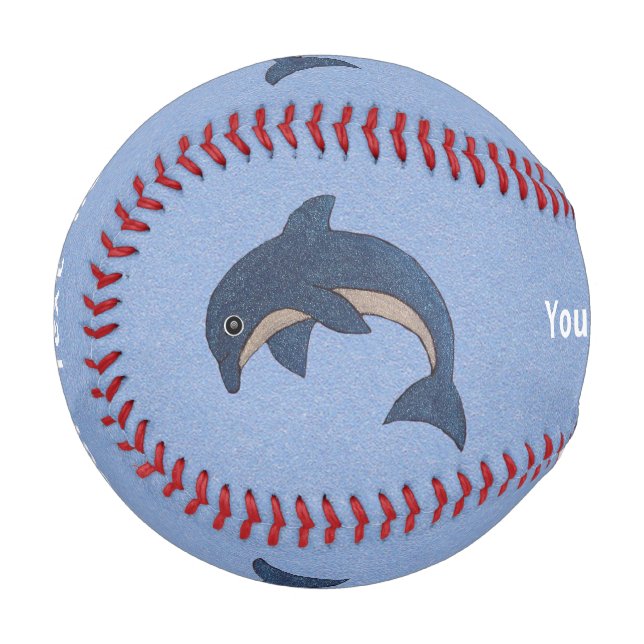 Springen dunkelblaue weiße Delphine mit wirren Aug Baseball (Vorderseite Links)