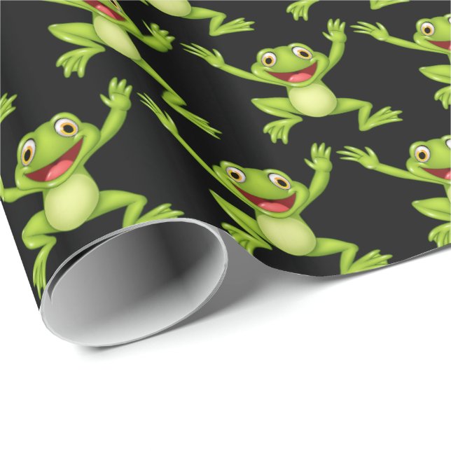 Springen von Fröschen auf Schwarz Geschenkpapier (Rolleneckpunkt)