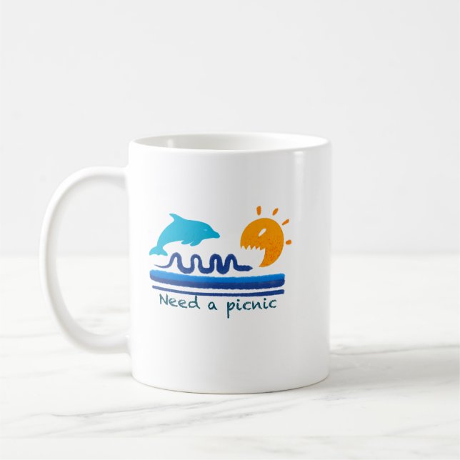 Springende Delfine Strand Illustration Texturierte Kaffeetasse (Links)