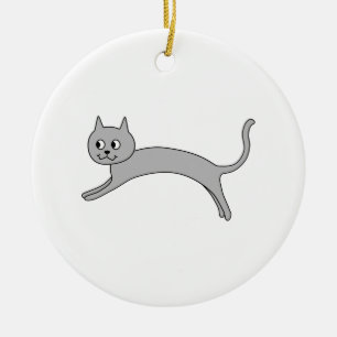Springende graue Katze Keramik Ornament