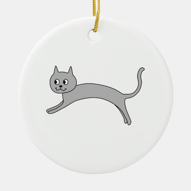 Springende graue Katze Keramik Ornament (Vorne)