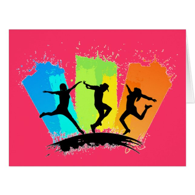 Springende Leute-Silhouetten bunt - (Vorderseite (Horizontal))