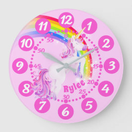 Springende lila rosa Kunst des Unicornregenbogens Große Wanduhr