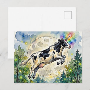 Springende Milchkuh-Einhorn und der Mond Postkarte