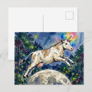 Springende Mondkuh Einhorn Postkarte