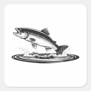 springender atlantischer Lachs Quadratischer Aufkleber