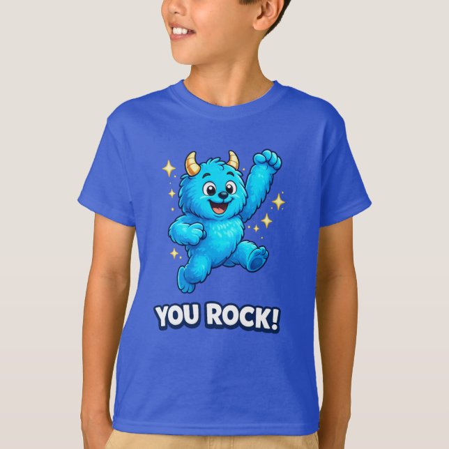 Springender blauer Monster You Rock Superstar T-Shirt (Vorderseite)