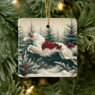 Springender Borzoi-Weihnachtsschmuck Keramikornament