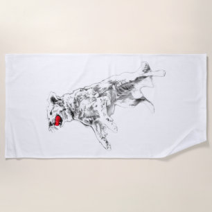 springender Hund, roter Akzent Strandtuch