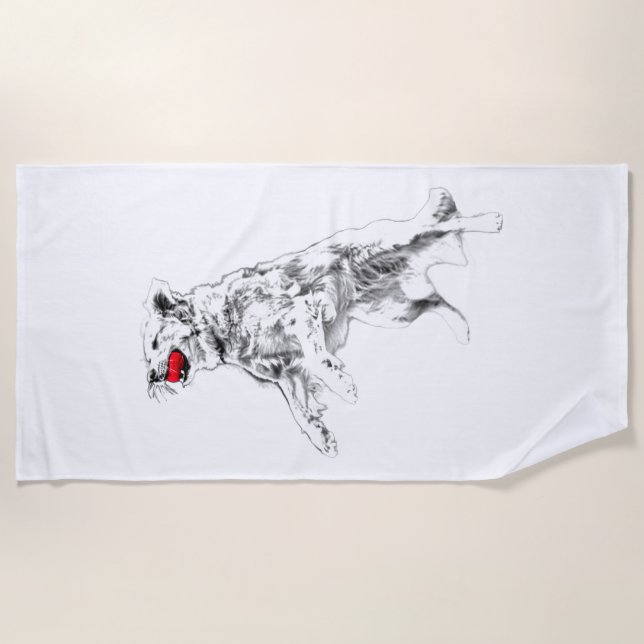springender Hund, roter Akzent Strandtuch (Vorderseite)