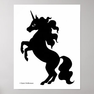 Springendes Einhorn - Minimalistische Schwarz-Weiß Poster