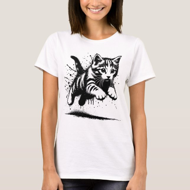 Springendes kleines Kätzchen T-Shirt (Vorderseite)
