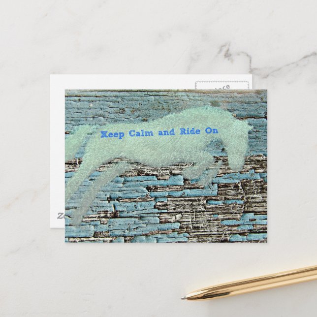 Springendes Pferd Mixed Media Blau Postkarte (Vorderseite/Rückseite Beispiel)
