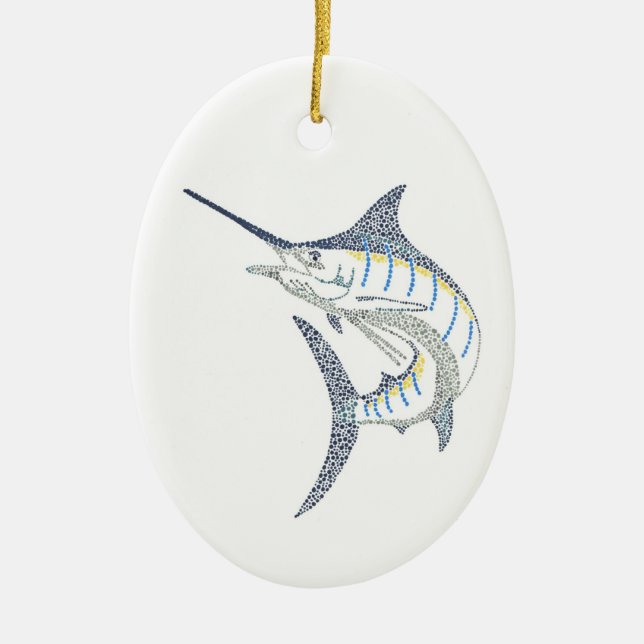 Springendes Salzwasser-Speerfisch-Mosaik Keramikornament (Vorne)