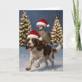 Springer Spaniel and Partridge Christmas card Feiertagskarte