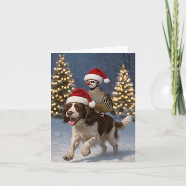 Springer Spaniel and Partridge Christmas card Karte (Vorderseite)