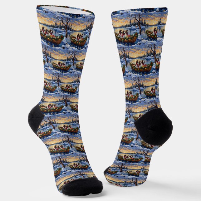 Springer Spaniel Christmas Boat Holiday Socken (Gewinkelt)