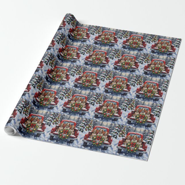 Springer Spaniel Christmas Red Truck Holiday Geschenkpapier (Ungerollt)