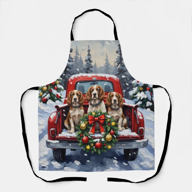 Springer Spaniel Christmas Red Truck Holiday Schürze (Vorderseite)