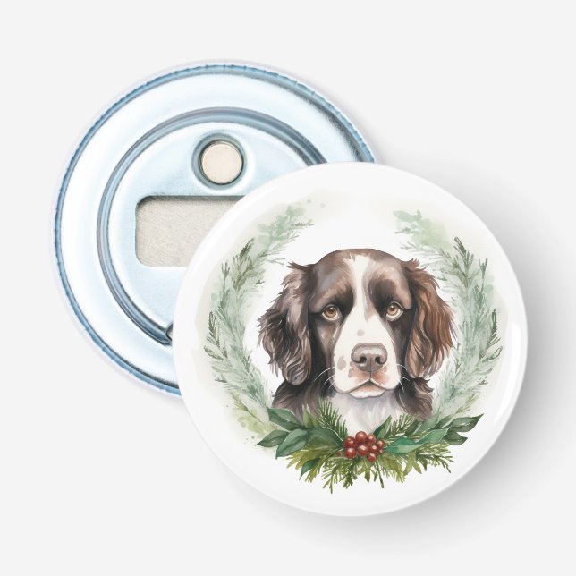 Springer spaniel Christmas Wreath Festivals Flaschenöffner (Vorderseite)