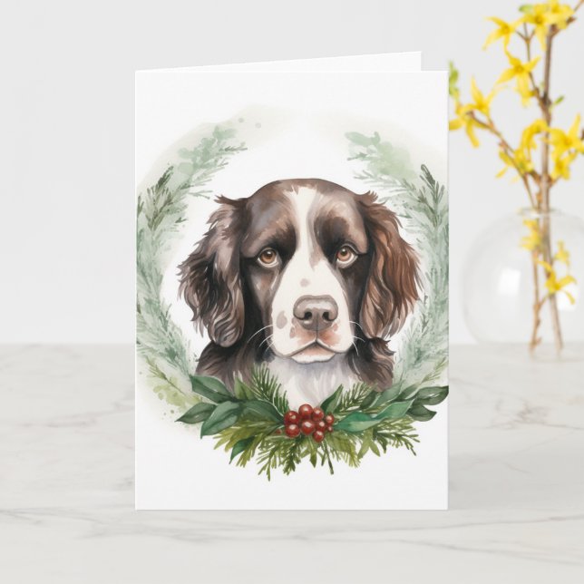 Springer spaniel Christmas Wreath Festivals Karte (Gelbe Blume)